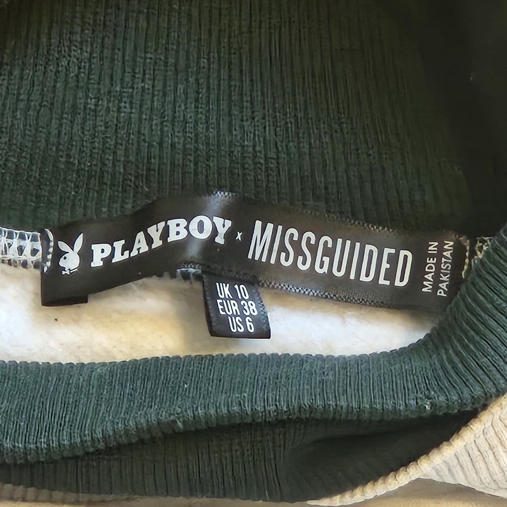 Missguided Turtle Neck Playboy Gray and Green Logo Sweatshirt - Picture 2 of 8